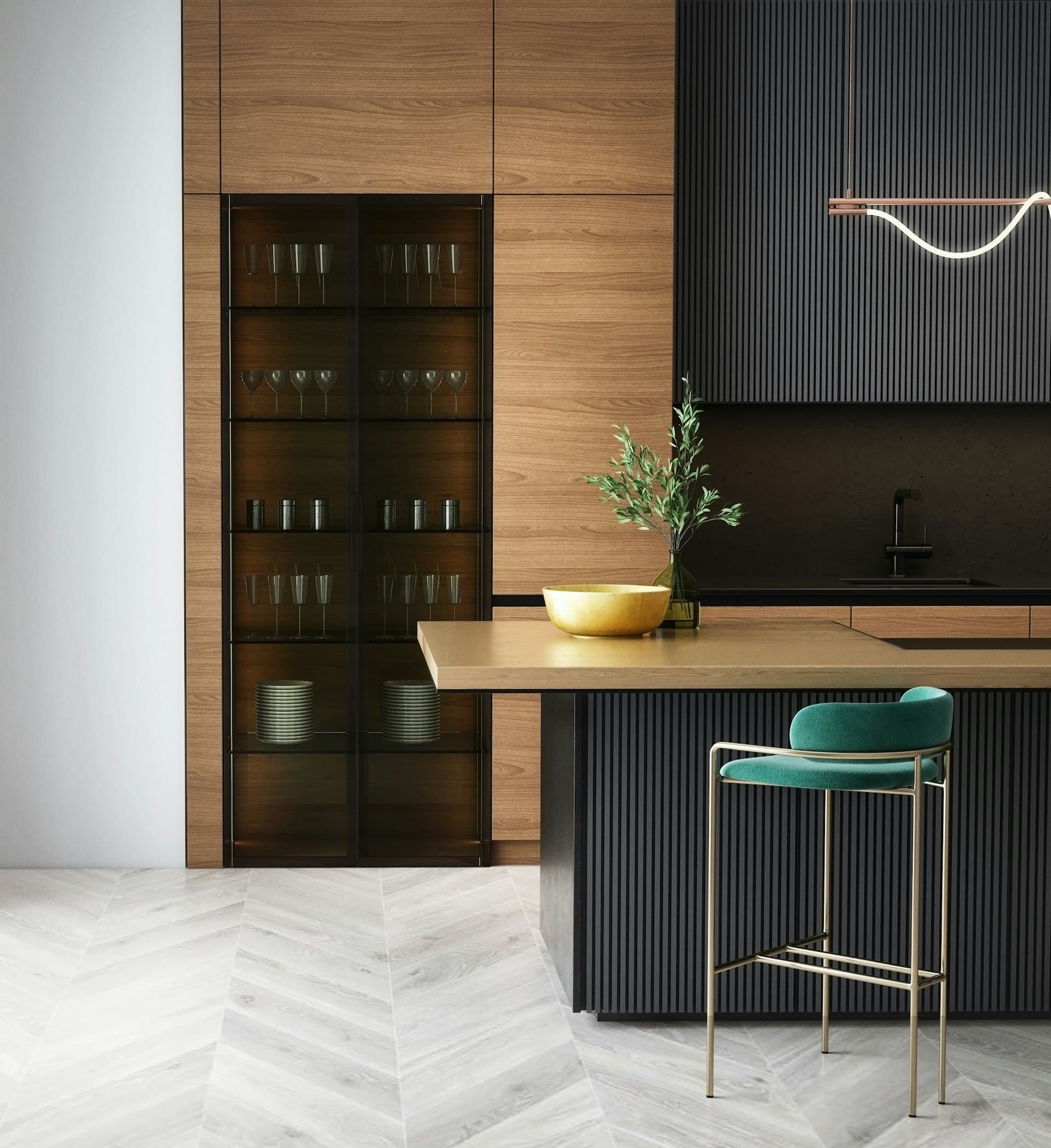 Walnut kitchen with island